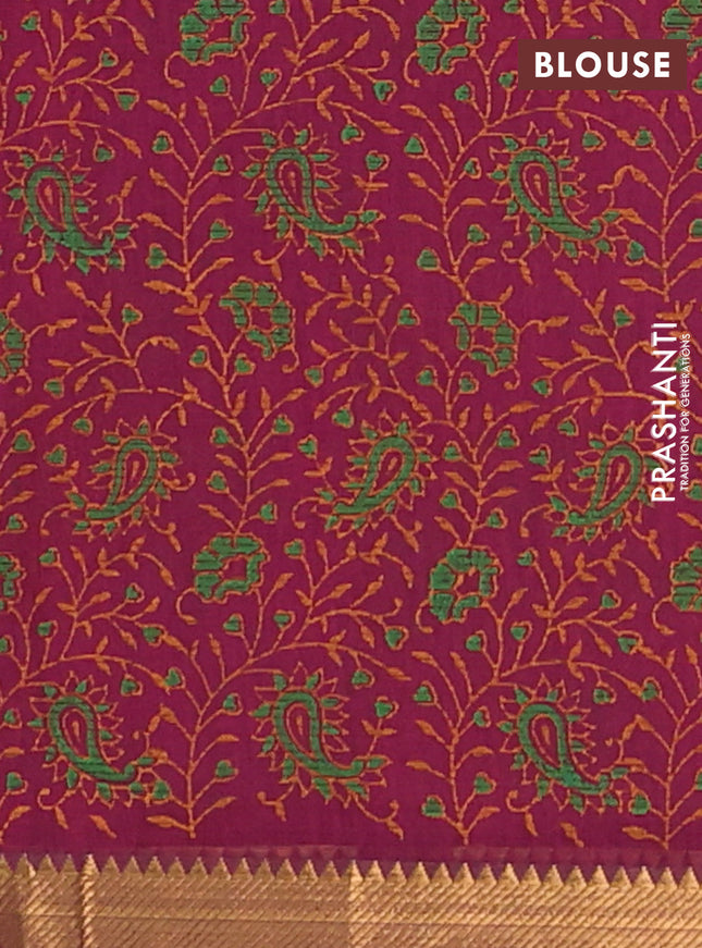 Mangalagiri cotton block printed saree magenta pink with paisley butta prints and mangalgiri border