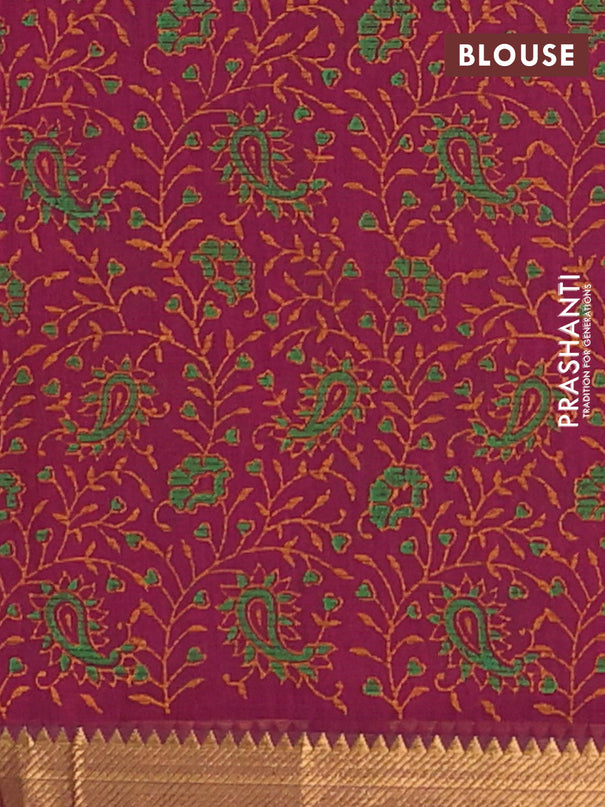 Mangalagiri cotton block printed saree magenta pink with paisley butta prints and mangalgiri border