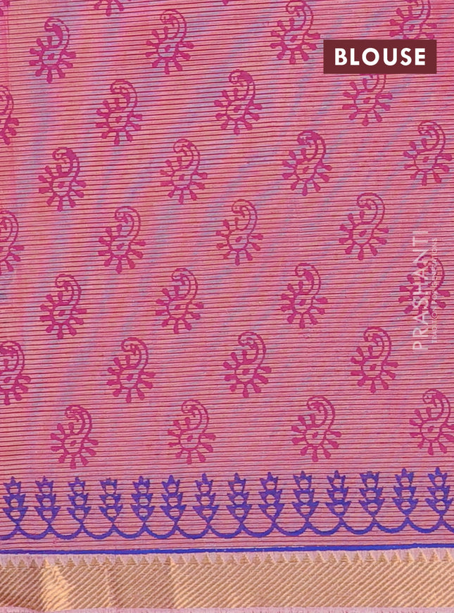 Mangalagiri cotton block printed saree pink with annam butta prints and mangalgiri border