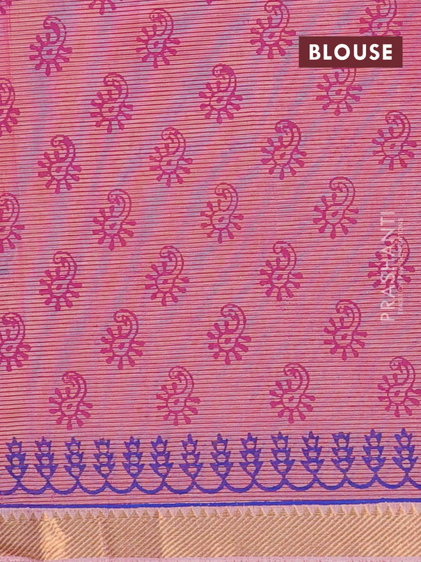 Mangalagiri cotton block printed saree pink with annam butta prints and mangalgiri border