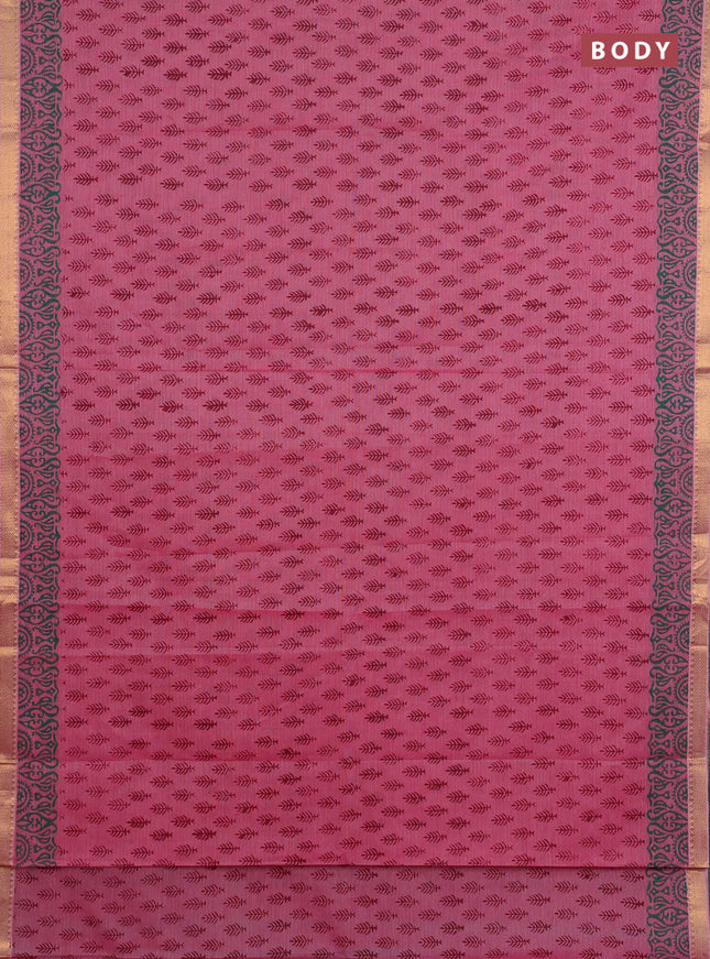 Mangalagiri cotton block printed saree pink with allover butta prints and mangalgiri border