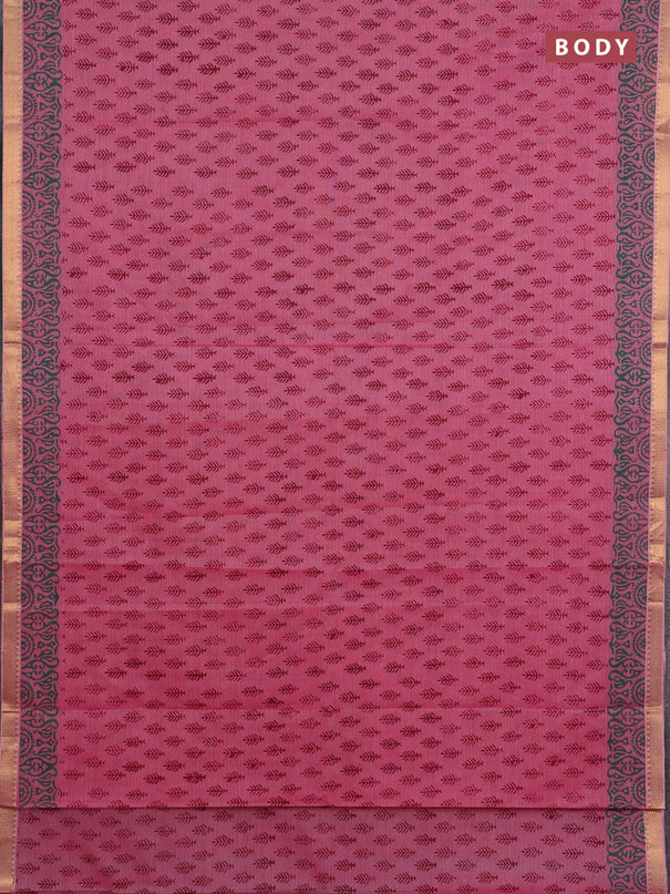 Mangalagiri cotton block printed saree pink with allover butta prints and mangalgiri border