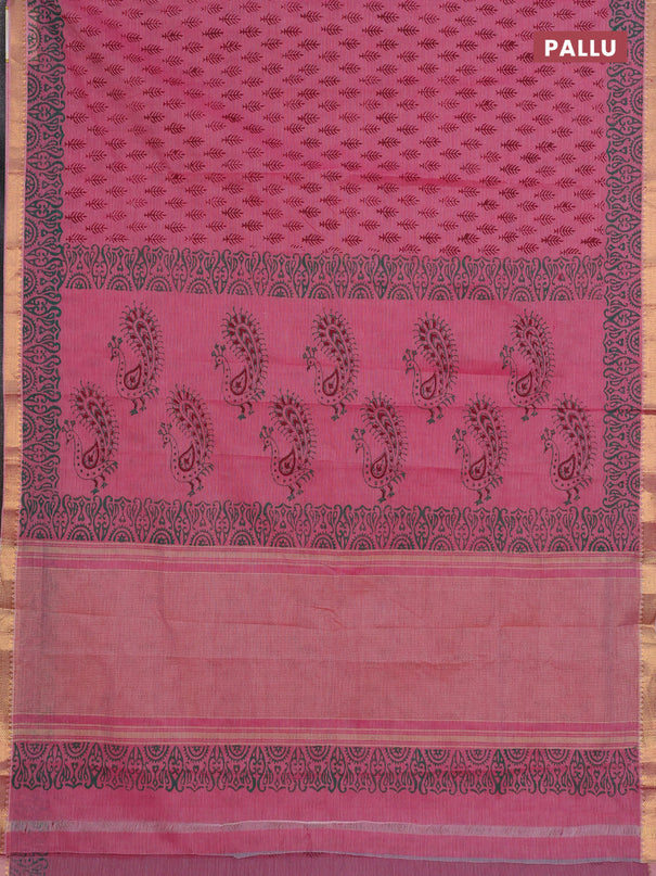 Mangalagiri cotton block printed saree pink with allover butta prints and mangalgiri border