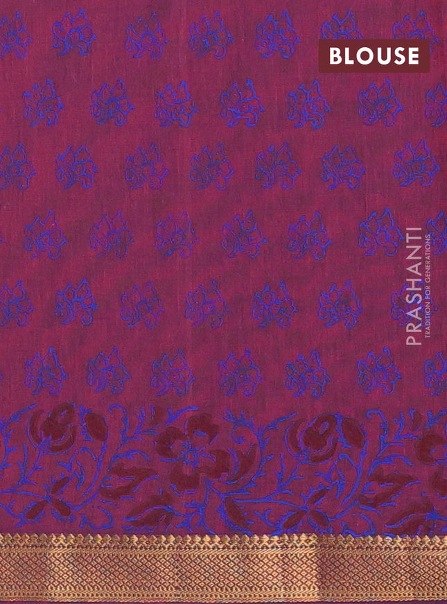 Mangalagiri cotton block printed saree wine shade with butta prints and mangalgiri border