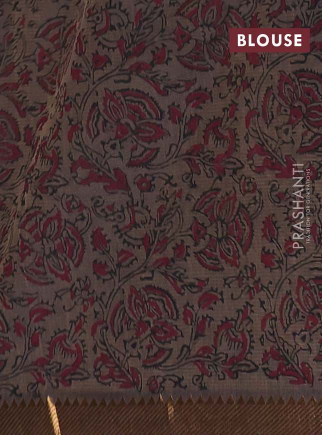 Mangalagiri cotton block printed saree chikku shade with butta prints and mangalgiri border