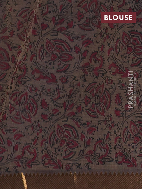 Mangalagiri cotton block printed saree chikku shade with butta prints and mangalgiri border