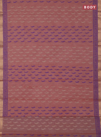Mangalagiri cotton block printed saree peach shade with allover butta prints and mangalgiri border
