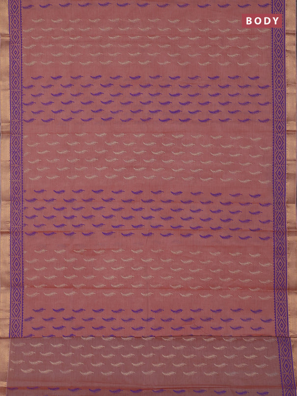 Mangalagiri cotton block printed saree peach shade with allover butta prints and mangalgiri border
