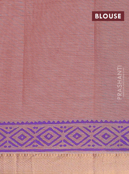 Mangalagiri cotton block printed saree peach shade with allover butta prints and mangalgiri border