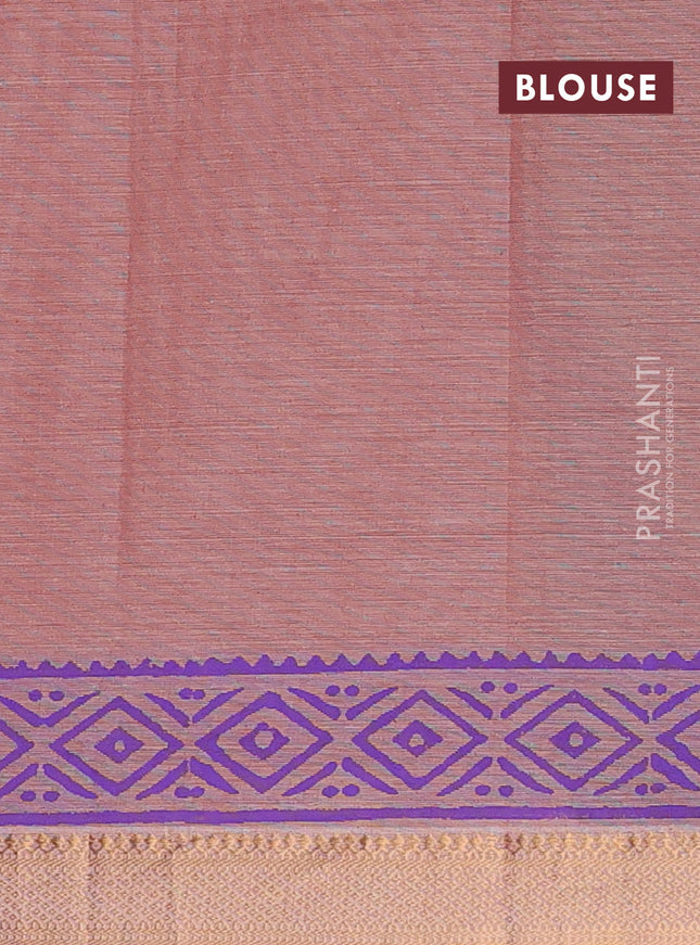 Mangalagiri cotton block printed saree peach shade with allover butta prints and mangalgiri border