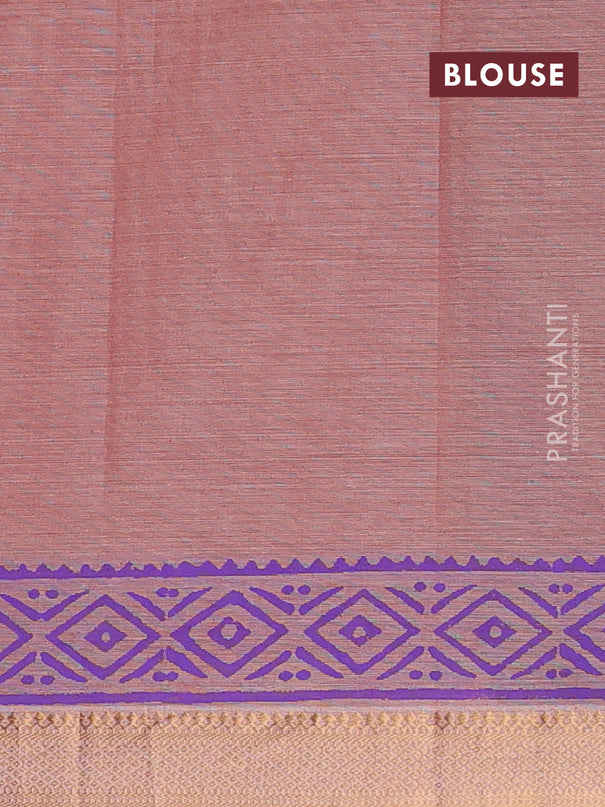 Mangalagiri cotton block printed saree peach shade with allover butta prints and mangalgiri border