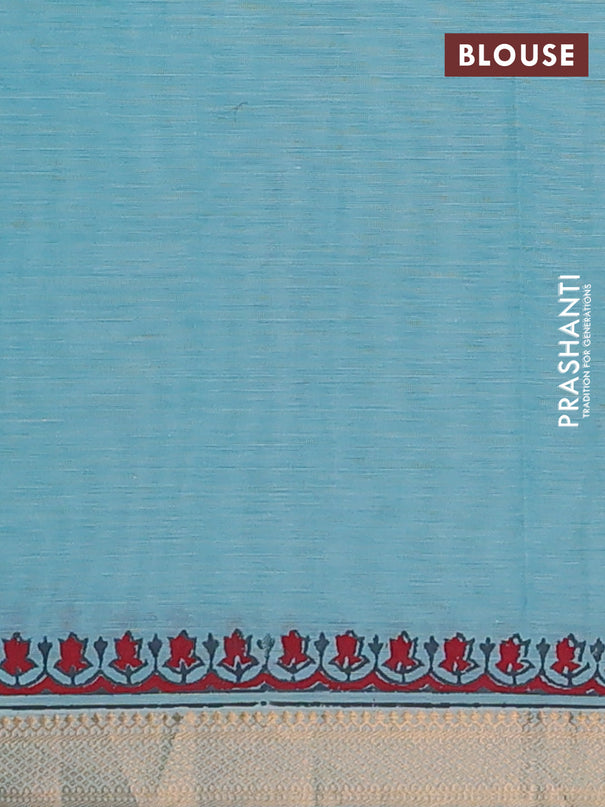 Mangalagiri cotton block printed saree teal blue with allover butta prints and mangalgiri border