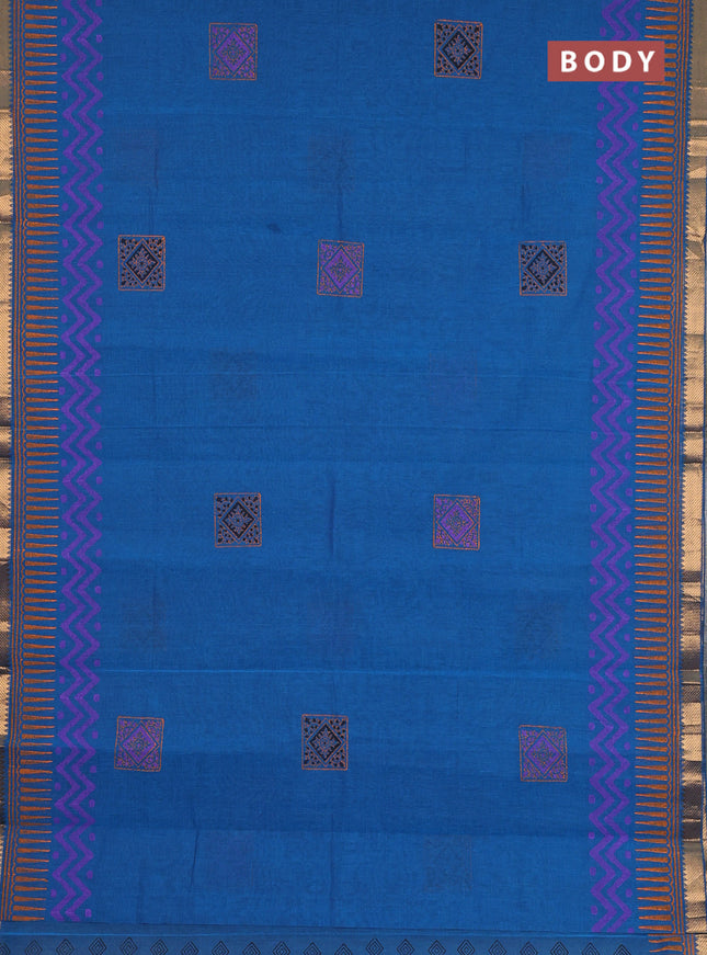 Mangalagiri cotton block printed saree cs blue with butta prints and mangalgiri border