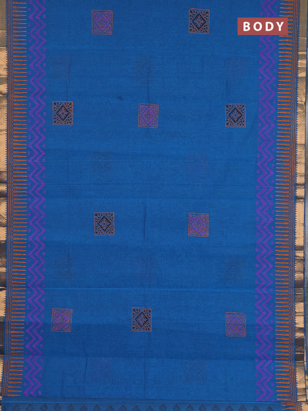 Mangalagiri cotton block printed saree cs blue with butta prints and mangalgiri border