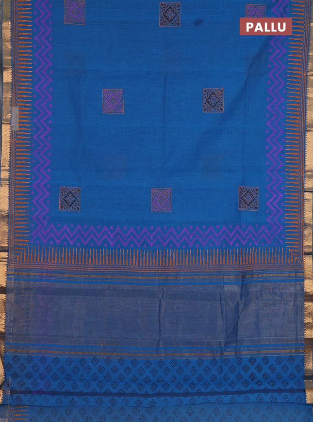 Mangalagiri cotton block printed saree cs blue with butta prints and mangalgiri border