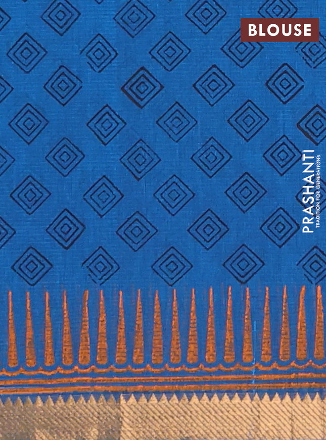 Mangalagiri cotton block printed saree cs blue with butta prints and mangalgiri border