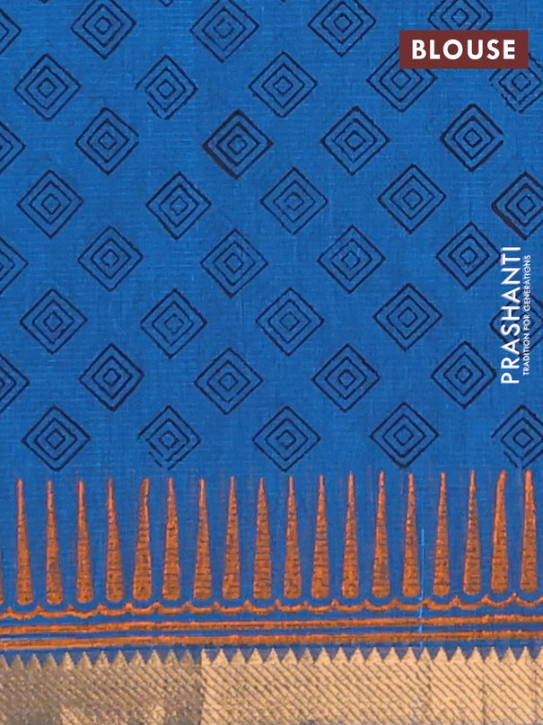Mangalagiri cotton block printed saree cs blue with butta prints and mangalgiri border