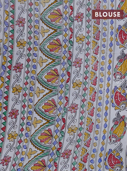 Pochampally silk saree royal blue and cream with allover ikat woven buttas and madhubani prints