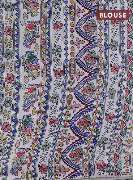 Pochampally silk saree light green and cream with allover ikat woven buttas and madhubani prints