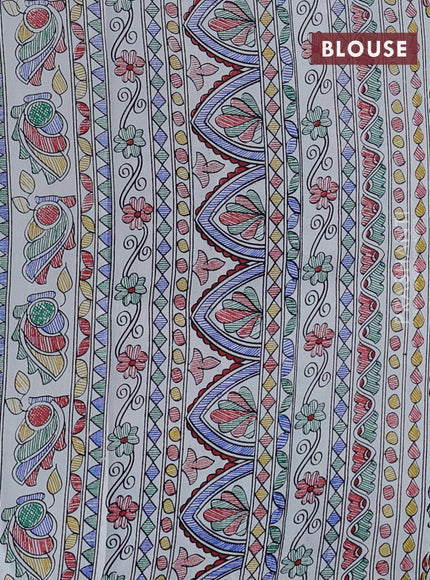 Pochampally silk saree bottle green and cream with allover ikat woven buttas and madhubani prints