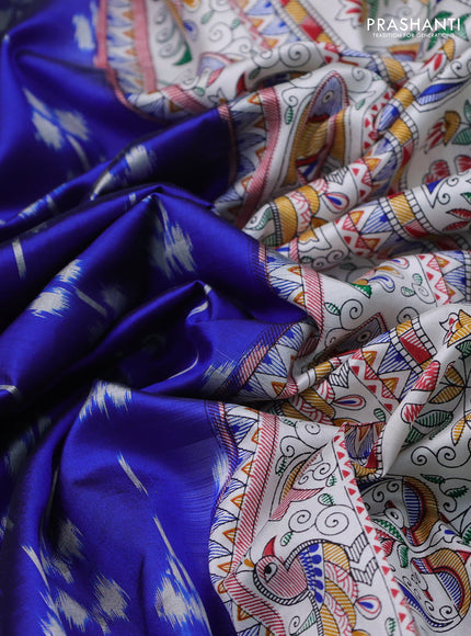 Pochampally silk saree royal blue and cream with allover ikat weaves and madhubani prints