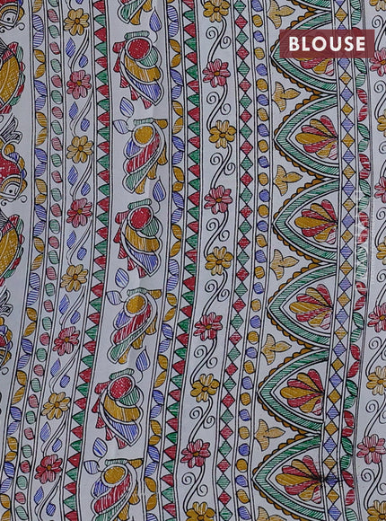 Pochampally silk saree royal blue and cream with allover ikat weaves and madhubani prints