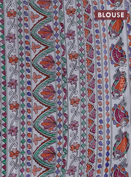 Pochampally silk saree deep violet and cream with allover ikat woven buttas and madhubani prints