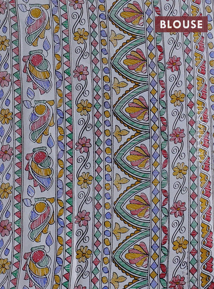 Pochampally silk saree blue and cream with allover ikat woven buttas and madhubani prints