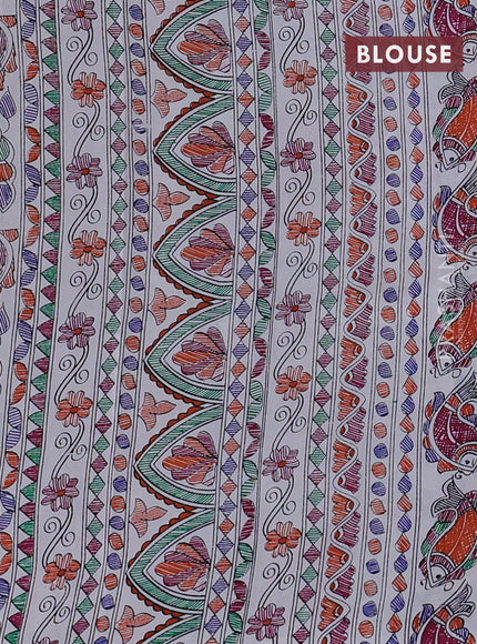 Pochampally silk saree deep maroon and off white with allover ikat woven buttas and madhubani prints