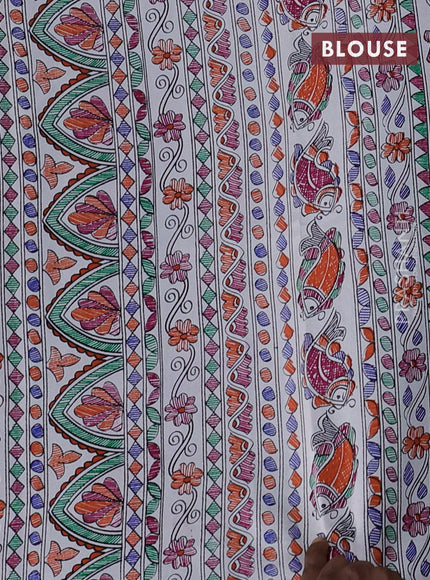 Pochampally silk saree deep violet and off white with allover ikat woven buttas and madhubani prints