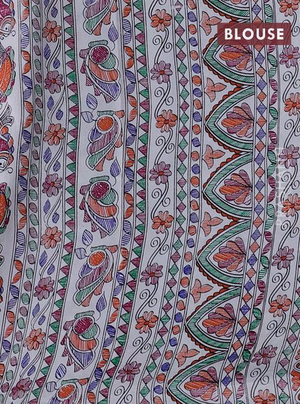 Pochampally silk saree deep violet and cream with allover ikat woven buttas and madhubani prints