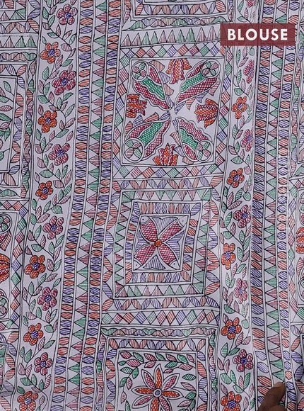 Pochampally silk saree blue and cream with allover ikat weaves and madhubani prints