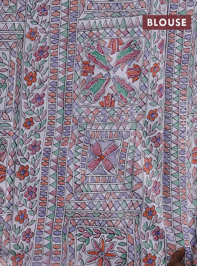 Pochampally silk saree blue and cream with allover ikat weaves and madhubani prints
