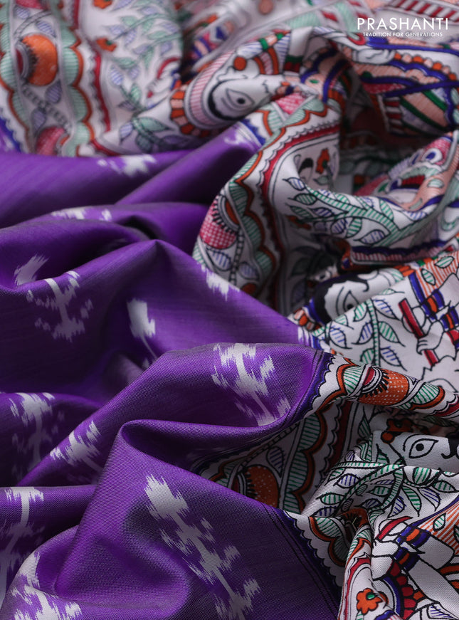 Pochampally silk saree lavender and cream with allover ikat woven buttas and madhubani prints
