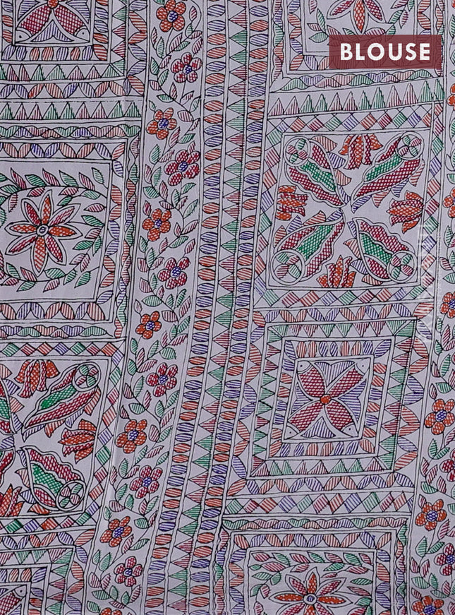 Pochampally silk saree lavender and cream with allover ikat woven buttas and madhubani prints