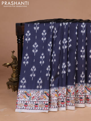 Pochampally silk saree elephant grey and cream with allover ikat woven buttas and madhubani prints