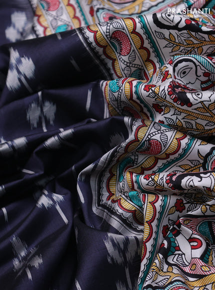 Pochampally silk saree elephant grey and cream with allover ikat woven buttas and madhubani prints