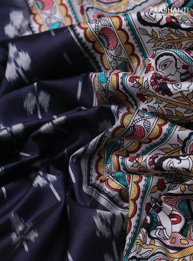 Pochampally silk saree elephant grey and cream with allover ikat woven buttas and madhubani prints