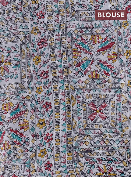 Pochampally silk saree elephant grey and cream with allover ikat woven buttas and madhubani prints