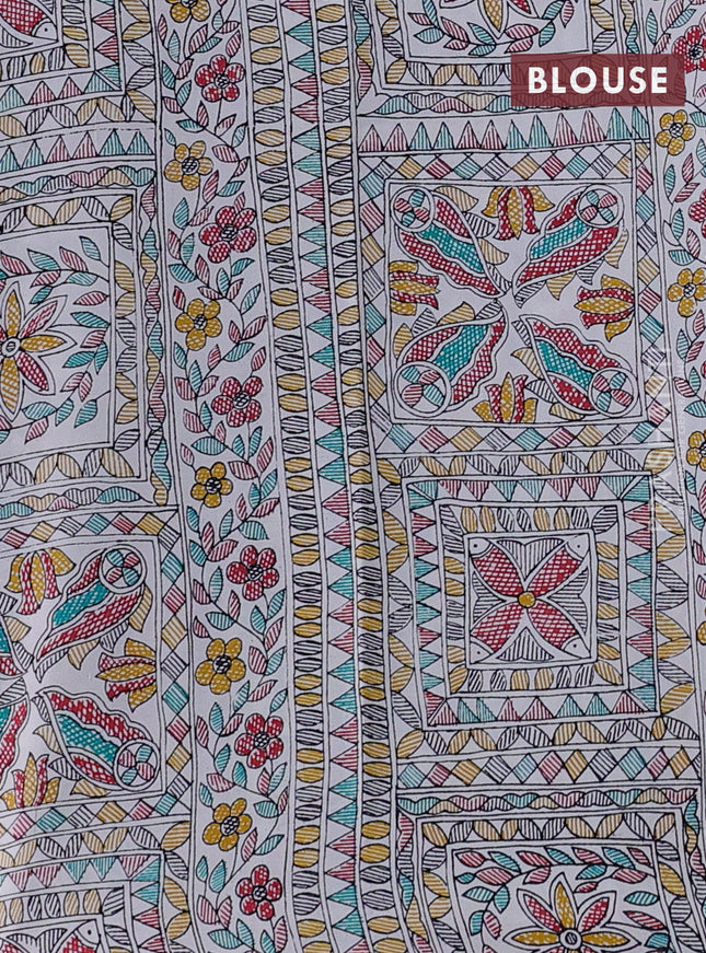 Pochampally silk saree elephant grey and cream with allover ikat woven buttas and madhubani prints