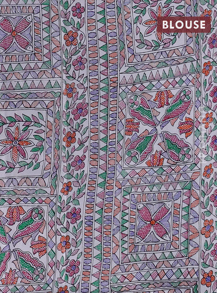 Pochampally silk saree blue and cream with allover ikat woven buttas and madhubani prints