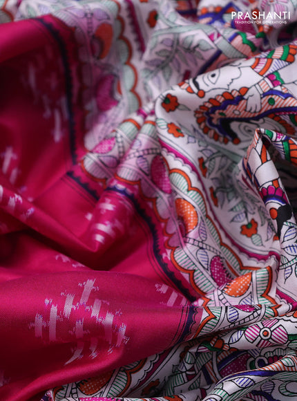 Pochampally silk saree dark pink and cream with allover ikat woven buttas and madhubani prints