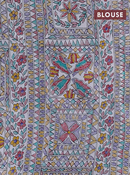 Pochampally silk saree teal green and cream with allover ikat woven buttas and madhubani prints