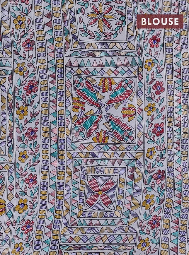 Pochampally silk saree teal green and cream with allover ikat woven buttas and madhubani prints