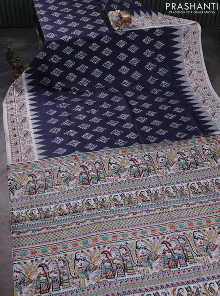 Pochampally silk saree elephant grey and cream with allover ikat woven buttas and madhubani prints
