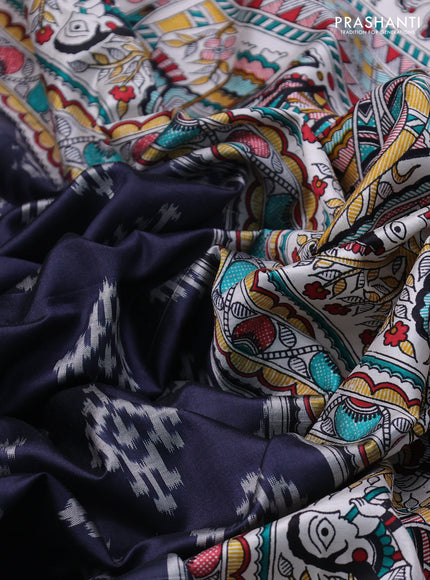 Pochampally silk saree elephant grey and cream with allover ikat woven buttas and madhubani prints