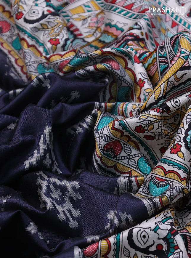 Pochampally silk saree elephant grey and cream with allover ikat woven buttas and madhubani prints