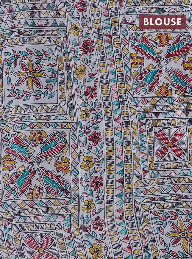 Pochampally silk saree elephant grey and cream with allover ikat woven buttas and madhubani prints