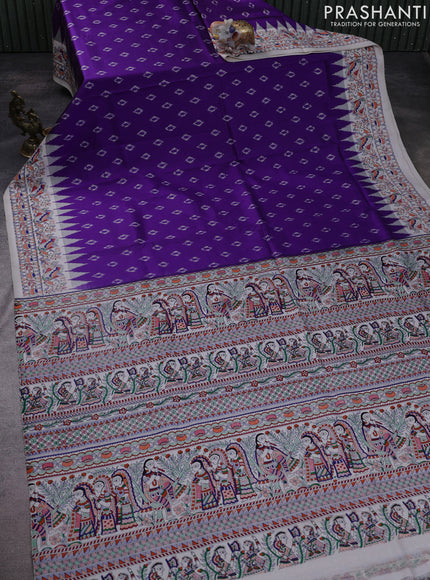 Pochampally silk saree violet and cream with allover ikat woven buttas and madhubani prints