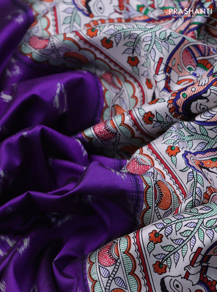 Pochampally silk saree violet and cream with allover ikat woven buttas and madhubani prints